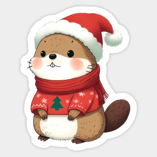 Adorable Christmas Marmot Sticker